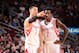 HOUSTON, TX - NOVEMBER 9: Jeremy Lin #7 and Patrick Beverley #2 of the Houston Rockets talk during the game against the Los Angeles Clippers on November 9, 2013 at the Toyota Center in Houston, Texas. NOTE TO USER: User expressly acknowledges and agrees