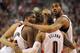 PORTLAND, OR - APRIL 25: Portland Trail Blazers starting five, Wesley Matthews #2, Damian Lillard #0, LaMarcus Aldridge #12, Nicolas Batum #88 and Robin Lopez #42 huddle before Game Three of the Western Conference Quarterfinals against the Houston Rocket