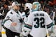 PHILADELPHIA, PA - FEBRUARY 27: Antti Niemi #31 and Alex Stalock #32 of the San Jose Sharks celebrate after defeating the Philadelphia Flyers 7-3 on February 27, 2014 at the Wells Fargo Center in Philadelphia, Pennsylvania. (Photo by Len Redkoles/NHLI v