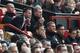 MANCHESTER, ENGLAND - APRIL 26: Ryan Giggs of Manchester United looks on from the dug out during the Barclays Premier League match between Manchester United and Norwich City at Old Trafford on April 26, 2014 in Manchester, England. (Photo by Laurence Gr