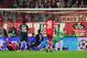 MUNICH, GERMANY - APRIL 09: Mario Mandzukic of Bayern Muenchen scores his goal with a header past goalkeeper David de Gea of Manchester United during the UEFA Champions League Quarter Final second leg match between FC Bayern Muenchen and Manchester Unite