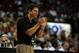 Jul 22, 2013; Las Vegas, NV, USA; Golden State Warriors head coach Darren Erman reacts while playing against the Phoenix Suns during the NBA Summer League Championship game at the Thomas and Mack Center. Mandatory Credit: Stephen R. Sylvanie-USA TODAY Spo