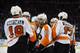 NEW YORK, NY - APRIL 27: Claude Giroux #28 of the Philadelphia Flyers celebrates his third period goal against the New York Rangers in Game Five of the First Round of the 2014 NHL Stanley Cup Playoffs at Madison Square Garden on April 27, 2014 in New York