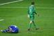 MOSCOW - MAY 21: Edwin Van der Sar of Manchester United walks past John Terry of Chelsea, who has just missed a penalty attempt during the UEFA Champions League Final match between Manchester United and Chelsea at the Luzhniki Stadium on May 21, 2008 in
