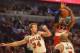 Apr 29, 2014; Chicago, IL, USA; Washington Wizards guard Bradley Beal (3) shoots the ball as Chicago Bulls forward Mike Dunleavy (34) and forward Carlos Boozer (5) defend in the first half in game five of the first round of the 2014 NBA Playoffs at United