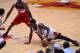 Apr 29, 2014; Chicago, IL, USA; Chicago Bulls guard Jimmy Butler (21) dribbles the ball in front of Washington Wizards forward Trevor Ariza (1) during the second half in game five of the first round of the 2014 NBA Playoffs at United Center. The Wizards w