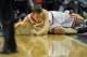 Apr 29, 2014; Chicago, IL, USA Chicago Bulls forward Mike Dunleavy (34) hits the floor while reaching for the ball against the Washington Wizards in game five in the first round of the 2014 NBA Playoffs at United Center. Mandatory Credit: Matt Marton-USA