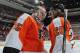 PHILADELPHIA, PA - APRIL 29: Steve Mason #35 and Claude Giroux #28 of the Philadelphia Flyers celebrate after defeating the New York Rangers 5-2 in Game Six of the First Round of the 2014 Stanley Cup Playoffs at the Wells Fargo Center on April 29, 2014 in