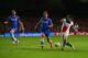 LONDON, ENGLAND - APRIL 08: Edinson Cavani of PSG's effort on goal goes high as he is tracked by Branislav Ivanovic of Chelsea during the UEFA Champions League Quarter Final second leg match between Chelsea and Paris Saint-Germain FC at Stamford Bridge o