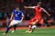 SOUTHAMPTON, ENGLAND - APRIL 26: Luke Shaw of Southampton is marshalled by Seamus Coleman of Everton during the Barclays Premier League match between Southampton and Everton at St Mary's Stadium on April 26, 2014 in Southampton, England. (Photo by Richa