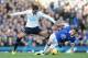 LIVERPOOL, ENGLAND - NOVEMBER 03: Seamus Coleman of Everton tackled by Paulinho of Tottenham Hotspur during the Barclays Premier League match between Everton and Tottenham Hotspur at Goodison Park on November 3, 2013 in Liverpool, England. (Photo by Ton
