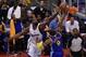 Apr 29, 2014; Los Angeles, CA, USA; Los Angeles Clippers center DeAndre Jordan (6) blocks a shot by Golden State Warriors forward Andre Iguodala (9) during the first quarter in game five of the first round of the 2014 NBA Playoffs at Staples Center. Manda