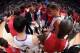 LOS ANGELES, CA - APRIL 29: The Los Angeles Clippers huddle together against the Golden State Warriors in Game Five of the Western Conference Quarterfinals at Staples Center on April 29, 2014 in Los Angeles, California. NOTE TO USER: User expressly ackno