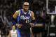 Apr 30, 2014; San Antonio, TX, USA; Dallas Mavericks guard Vince Carter (25) reacts after a shot against against the San Antonio Spurs in game five of the first round of the 2014 NBA Playoffs at AT&T Center. The Spurs won 109-103. Mandatory Credit: Soobum