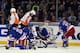 NEW YORK, NY - APRIL 30: The New York Rangers defend the net against the Philadelphia Flyers in Game Seven of the First Round of the 2014 NHL Stanley Cup Playoffs at Madison Square Garden on April 30, 2014 in New York City. The Rangers defeated the Flyers