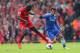LIVERPOOL, ENGLAND - APRIL 27: Mamadou Sakho of Liverpool and Mohamed Salah of Chelsea battle for the ball during the Barclays Premier League match between Liverpool and Chelsea at Anfield on April 27, 2014 in Liverpool, England. (Photo by Clive Brunski