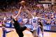 DURHAM, NC - FEBRUARY 04: Tyler Cavanaugh #34 of the Wake Forest Demon Deacons shoots over Marshall Plumlee #40 of the Duke Blue Devils during their game at Cameron Indoor Stadium on February 4, 2014 in Durham, North Carolina. Duke won 83-63. (Photo by