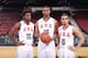 PORTLAND, OR - APRIL 12: Justise Winslow #10, Jahlil Okafor #15 and Tyus Jones#6 pose for pictures before the game against the World Team on April 12, 2014 at the Moda Center Arena in Portland, Oregon. NOTE TO USER: User expressly acknowledges and agrees