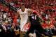 HOUSTON, TX - APRIL 30: Dwight Howard #12 of the Houston Rockets is called for an offensive foul as he attempts to go around Thomas Robinson #41 of the Portland Trail Blazers in Game 5 of the Western Conference Quarterfinals during the 2014 NBA Playoffs