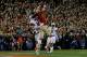 PASADENA, CA - JANUARY 06: Wide receiver Kelvin Benjamin #1 of the Florida State Seminoles catches a 2-yard pass for a touchdown to take a 33-31 lead in the final moments of the fourth quarter during the 2014 Vizio BCS National Championship Game at the R