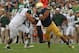 SOUTH BEND, IN - SEPTEMBER 21: Stephon Tuitt #7 of the Notre Dame Fighting Irish rushes against Jack Conklin #74 of the Michigan State Spartans at Notre Dame Stadium on September 21, 2013 in South Bend, Indiana. Notre Dame defeated Michigan State 17-13.