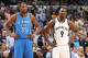 MEMPHIS, TN - MAY 3: Kevin Durant #35 of the Oklahoma City Thunder looks on against Tony Allen #9 of the Memphis Grizzlies in Game Six of the Western Conference Quarterfinals during the 2014 NBA Playoffs on MAY 3, 2014 at FedExForum in Memphis, Tennessee