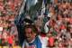 14 MAY 1994: CAPTAIN TIM SHERWOOD OF BLACKBURN LIFTS THE LEAGUE TROPHY AFTER BLACKBURN LOST THEIR FA CARLING PREMIERSHIP MATCH AGAINST LIVERPOOL 2-1 BUT WIN THE LEAGUE TROPHY . Mandatory Credit: Allsport UK/ALLSPORT