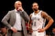 NEW YORK, NY - APRIL 25: Head coach Jason Kidd talks with Deron Williams #8 of the Brooklyn Nets during a time out in the second half against the Toronto Raptors in Game Three of the Eastern Conference Quarterfinals during the 2014 NBA Playoffs at the Ba