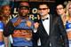LAS VEGAS, NV - APRIL 30: WBC welterweight champion Floyd Mayweather Jr. (L) and WBA champion Marcos Maidana pose during a news conference at the MGM Grand Hotel/Casino on April 30, 2014 in Las Vegas, Nevada. The two will meet in a WBC/WBA unification fi