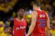 OAKLAND, CA - MAY 01: Blake Griffin #32 talks to Chris Paul #3 of the Los Angeles Clippers during their game against the Golden State Warriors in Game Six of the Western Conference Quarterfinals during the 2014 NBA Playoffs at ORACLE Arena on May 1, 2014