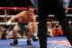 LAS VEGAS - SEPTEMBER 19: Juan Manuel Marquez gets up off the canvas after he was knocked down by Floyd Mayweather Jr. in the second round of their fight at the MGM Grand Garden Arena September 19, 2009 in Las Vegas, Nevada. Mayweather won by unanimous d