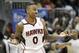 Apr 24, 2014; Atlanta, GA, USA; Atlanta Hawks guard Jeff Teague (0) shows emotion after making a shot against the Indiana Pacers in the fourth quarter in game three of the first round of the 2014 NBA Playoffs at Philips Arena. The Hawks defeated the Pacer
