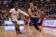 LOS ANGELES, CA - APRIL 29: Stephen Curry #30 of the Golden State Warriors dribbles past Chris Paul #3 of the Los Angeles Clippers in Game Five of the Western Conference Quarterfinals at Staples Center on April 29, 2014 in Los Angeles, California. NOTE TO
