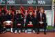 SUNDERLAND, ENGLAND - OCTOBER 05: David Moyes (R), manager of Manchester United sits with (front row L-R) Ryan Giggs, Phil Neville and assistant Steve Round during the Barclays Premier League match between Sunderland and Manchester United at the Stadium