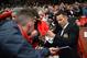 MANCHESTER, ENGLAND - APRIL 26: Ryan Giggs of Manchester United signs autographs during the Barclays Premier League match between Manchester United and Norwich City at Old Trafford on April 26, 2014 in Manchester, England. (Photo by Laurence Griffiths/G