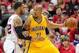 May 1, 2014; Atlanta, GA, USA;Indiana Pacers forward David West (21) drives into Atlanta Hawks forward Mike Scott (32) in game six of the first round of the 2014 NBA Playoffs at Philips Arena. Mandatory Credit: Marvin Gentry-USA TODAY Sports