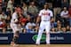 May 2, 2014; Atlanta, GA, USA; Atlanta Braves left fielder Justin Upton (8) reacts to striking out in the ninth inning against the San Francisco Giants at Turner Field. The Giants won 2-1. Mandatory Credit: Daniel Shirey-USA TODAY Sports