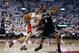 Apr 22, 2014; Toronto, Ontario, CAN; Toronto Raptors guard Greivis Vasquez (21) drives to the net against Brooklyn Nets forward/guard Alan Anderson (6) first half of game two during the first round of the 2014 NBA Playoffs at Air Canada Centre. Mandatory