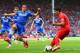 LIVERPOOL, ENGLAND - APRIL 27: Luis Suarez of Liverpool looks to go past Cesar Azpilicueta of Chelsea during the Barclays Premier League match between Liverpool and Chelsea at Anfield on April 27, 2014 in Liverpool, England. (Photo by Clive Brunskill/Ge