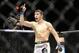 Dec 15, 2012; Las Vegas, NV, USA; Rookie Rustam Khabilov celebrates his win over Vinc Pichel (not pictured) during their lightweight undercard bout in the Ultimate Fighter Finale at The Joint at the Hard Rock Hotel and Casino. Khabilov defeated Pichel by