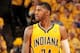INDIANAPOLIS, IN - MAY 3: Paul George #24 of the Indiana Pacers stands on the court during a game against the Atlanta Hawks in Game Seven of the Eastern Conference Quarterfinals of the 2014 NBA playoffs at Bankers Life Fieldhouse on May 3, 2014 in Indiana