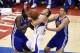 May 3, 2014; Los Angeles, CA, USA; Los Angeles Clippers forward Blake Griffin (32) loses the ball while being defended by Golden State Warriors forward Draymond Green (left) and forward David Lee (right) during the first quarter in game seven of the first