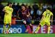 VILLARREAL, SPAIN - APRIL 27: Cesc Fabregas of FC Barcelona competes for the ball with Cani (L) and Javier Aquino of Villarreal CF during the La Liga match between Villarreal CF and FC Barcelona at El Madrigal on April 27, 2014 in Villarreal, Spain. (Ph
