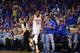 OKLAHOMA CITY, OK - MAY 03: Kevin Durant #35 of the Oklahoma City Thunder celebrates after making a three-point shot against the Memphis Grizzlies in Game Seven of the Western Conference Quarterfinals during the 2014 NBA Playoffs at Chesapeake Energy Are