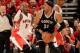 TORONTO, ON - MAY 4: Paul Pierce #34 of the Brooklyn Nets handles the ball against Terrence Ross #31 of the Toronto Raptors in Game Seven of the Eastern Conference Quarterfinals during the NBA Playoffs at the Air Canada Centre on May 4, 2014 in Toronto,