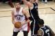 Apr 30, 2014; Toronto, Ontario, CAN; Toronto Raptors center Jonas Valanciunas (17) goes to the basket as Brooklyn Nets forward Mason Plumlee (1) tries to defend in game five of the first round of the 2014 NBA Playoffs at Air Canada Centre. The Toronto Rap