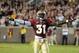 Sept 22, 2012; Tallahassee, Florida, USA; Florida State Seminoles defensive back Terrence Brooks (31) celebrates after a defensive stop during the second half of the game against the Clemson Tigers at Doak Campbell Stadium. Mandatory Credit: Melina Vasto