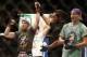 Aug 17, 2013; Boston, MA, USA; Conor McGregor (left) celebrates his win over Max Holloway (right) after a UFC featherweight match at the TD Garden. McGregor won after three rounds by judges decision. Mandatory Credit: Winslow Townson-USA TODAY Sports