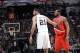 SAN ANTONIO, TX - March 12: Tim Duncan #21 of the San Antonio Spurs guards his position against LaMarcus Aldridge #12 of the Portland Trail Blazers at the AT&T Center on March 12, 2014 in San Antonio, Texas. NOTE TO USER: User expressly acknowledges and a