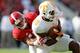 TUSCALOOSA, AL - OCTOBER 26: Jason Croom #18 of the Tennessee Volunteers pulls in this reception against Deion Belue #13 of the Alabama Crimson Tide at Bryant-Denny Stadium on October 26, 2013 in Tuscaloosa, Alabama. (Photo by Kevin C. Cox/Getty Images)